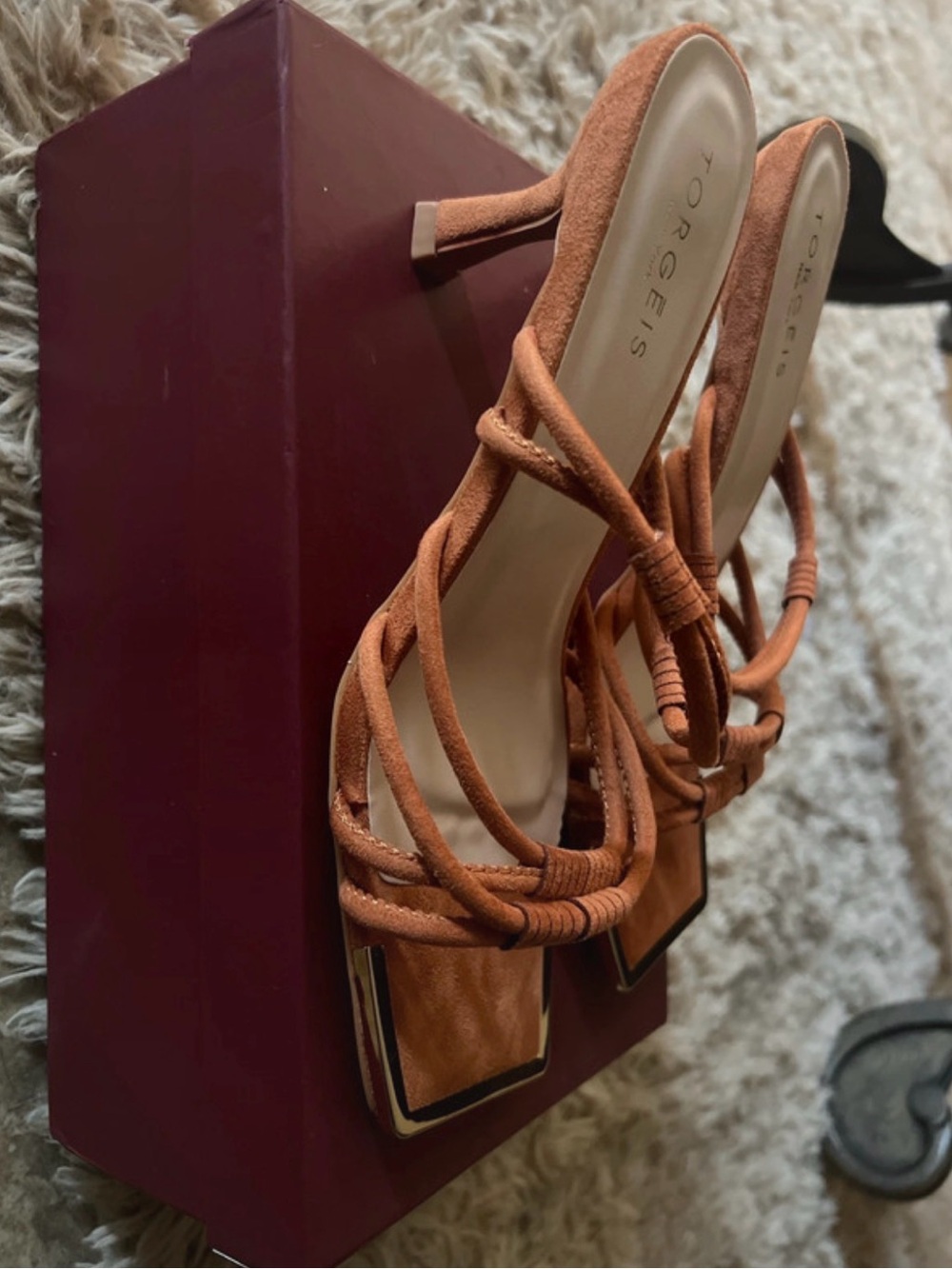 Torreis Strappy Square-Toe Heeled Sandals in Rust